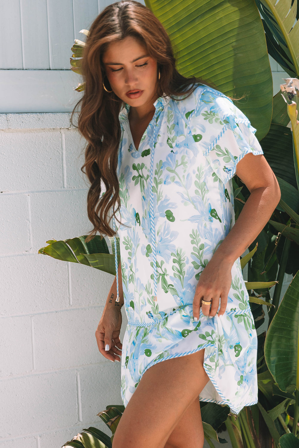 Orange Floral Contrast Edge Layered Short Sleeve Mini Dress-TOPS / DRESSES-[Adult]-[Female]-2022 Online Blue Zone Planet