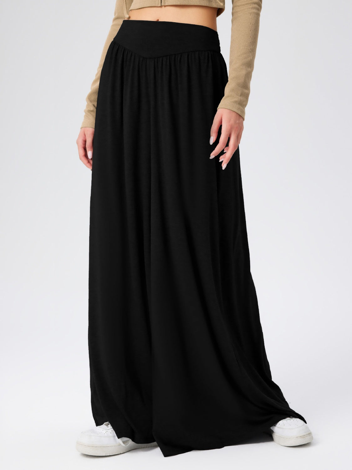 High Waist Wide Leg Pants-BOTTOMS SIZES SMALL MEDIUM LARGE-[Adult]-[Female]-Black-S-2022 Online Blue Zone Planet