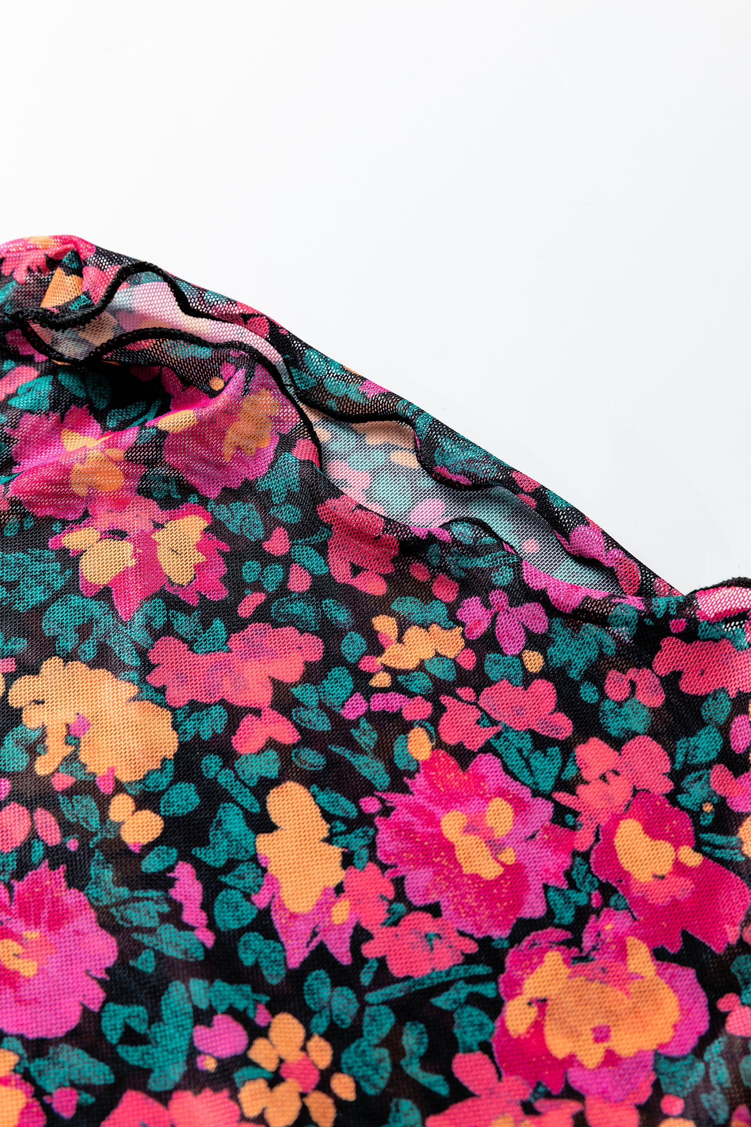 Rose Slim Fit Floral Mesh Long Sleeve Mock Neck Top-Tops/Long Sleeve Tops-[Adult]-[Female]-2022 Online Blue Zone Planet