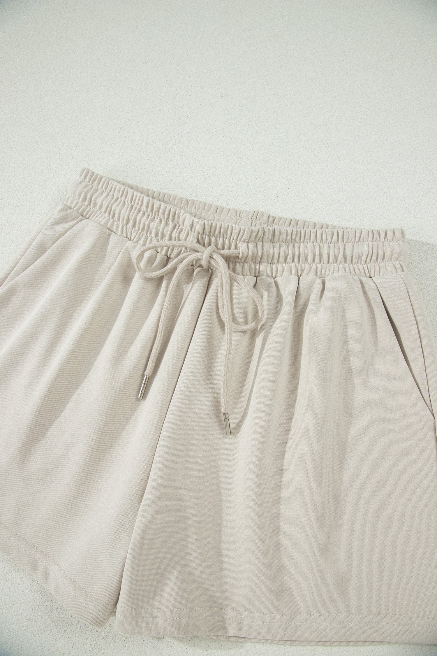 Smoke Gray Solid Color Puffy Loose Top Drawstring Shorts 2pcs Outfit-Two Piece Sets/Short Sets-[Adult]-[Female]-2022 Online Blue Zone Planet