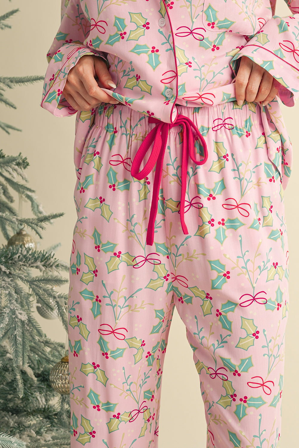 Multicolour Christmas Floral Long Sleeve Shirt and Pants Pajama Set-Loungewear Set-[Adult]-[Female]-2022 Online Blue Zone Planet