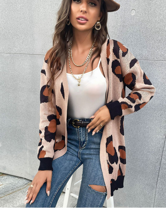 leopard print cardigan knitted sweater coat