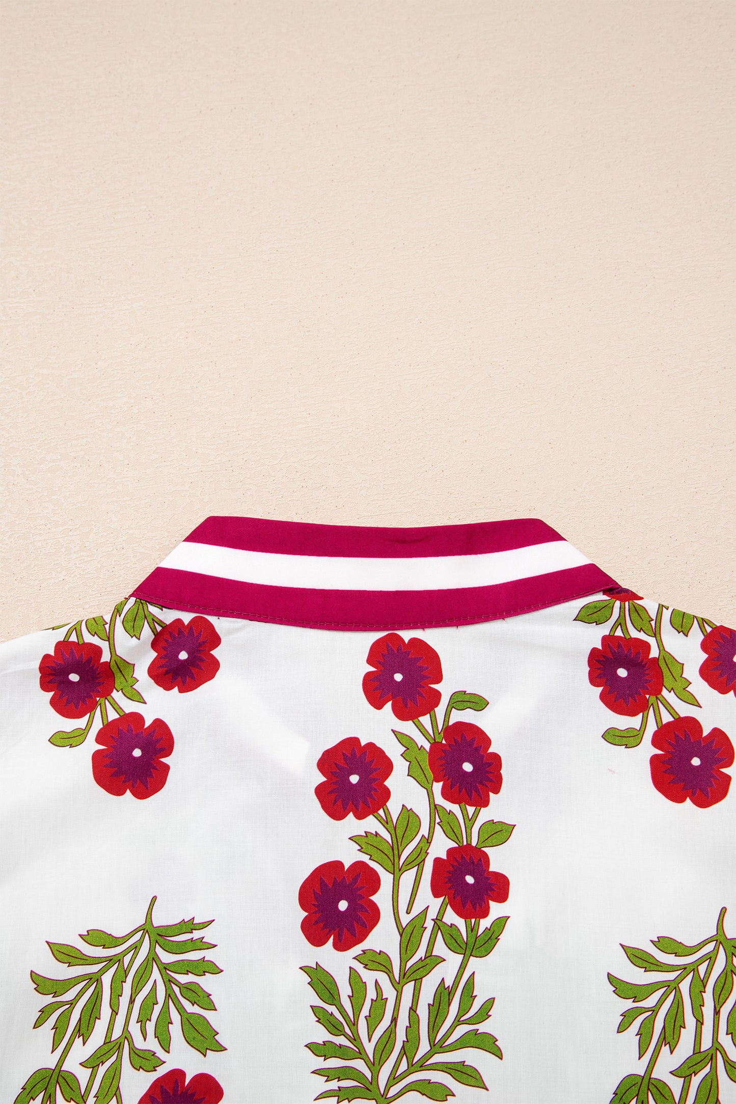 White Floral Short Bubble Sleeve Contrast Slit Neckline Blouse-Tops/Blouses & Shirts-[Adult]-[Female]-2022 Online Blue Zone Planet