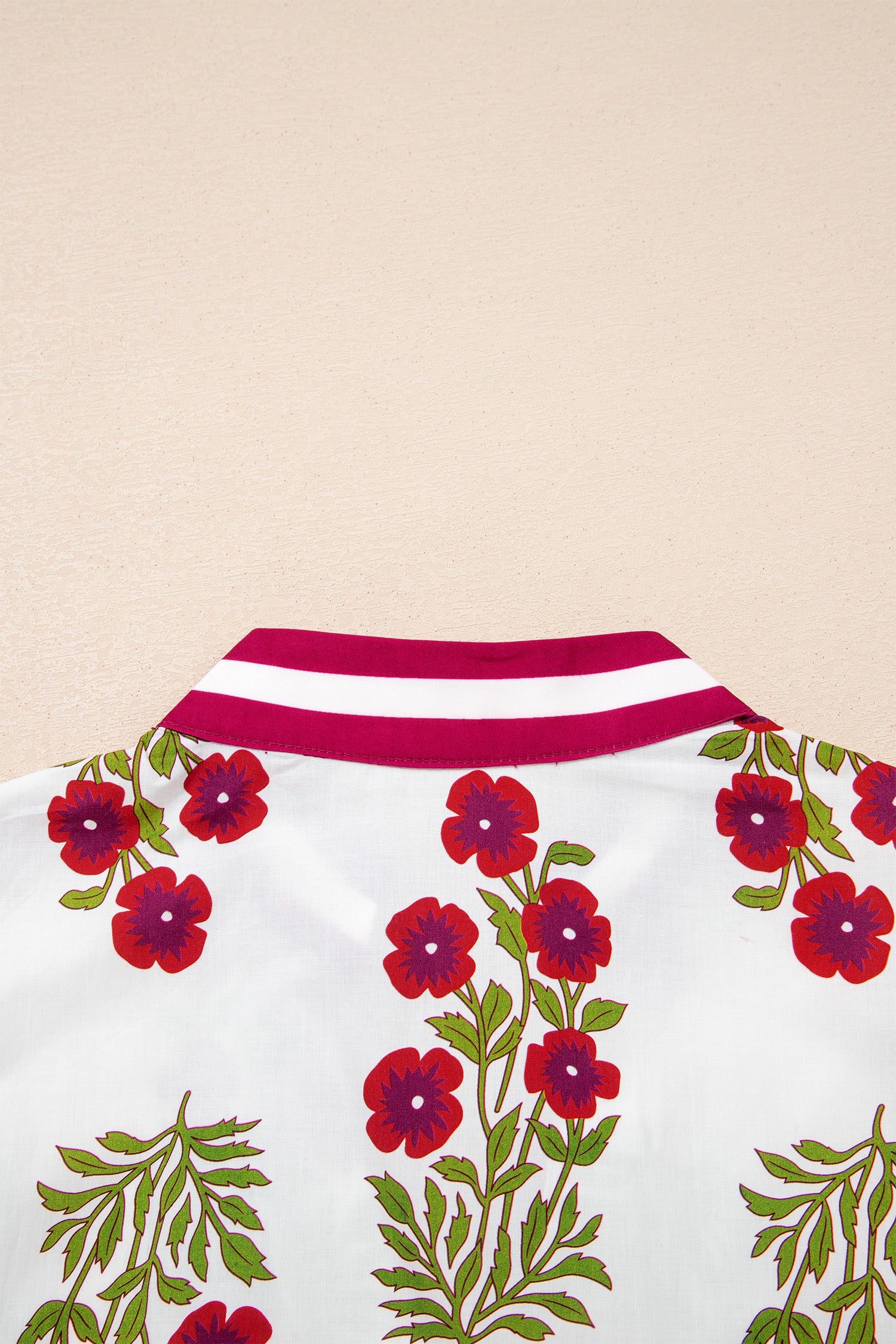 White Floral Short Bubble Sleeve Contrast Slit Neckline Blouse-Tops/Blouses & Shirts-[Adult]-[Female]-2022 Online Blue Zone Planet