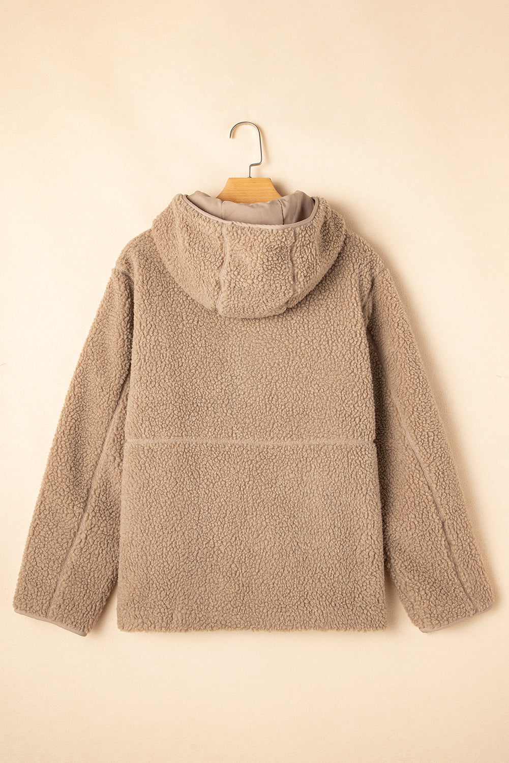 Blue Zone Planet | Pale Khaki Fleece Zip Up Drawstring Hooded Pocketed Jacket-Tops / Dresses-[Adult]-[Female]-2022 Online Blue Zone Planet