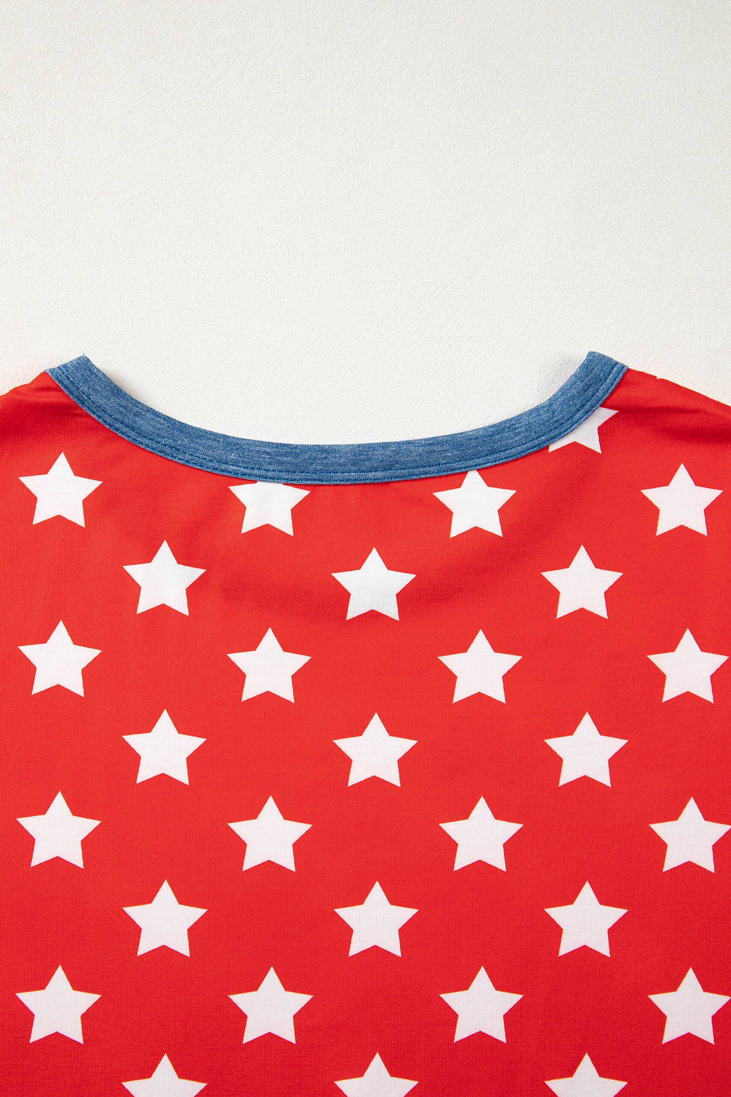 Red Stars Print Colorblock Binding Tape Collar Cuff Viscose Tunic Top-Tops/Tops & Tees-[Adult]-[Female]-2022 Online Blue Zone Planet