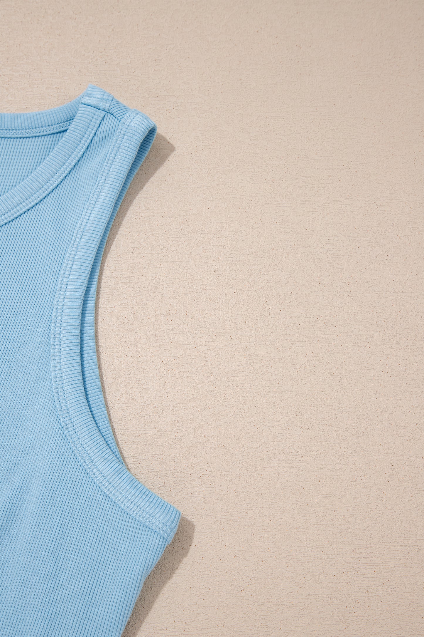 Mist Blue Ribbed Slim Tank Pocketed Wide Leg Shorts Set-Two Piece Sets/Short Sets-[Adult]-[Female]-2022 Online Blue Zone Planet