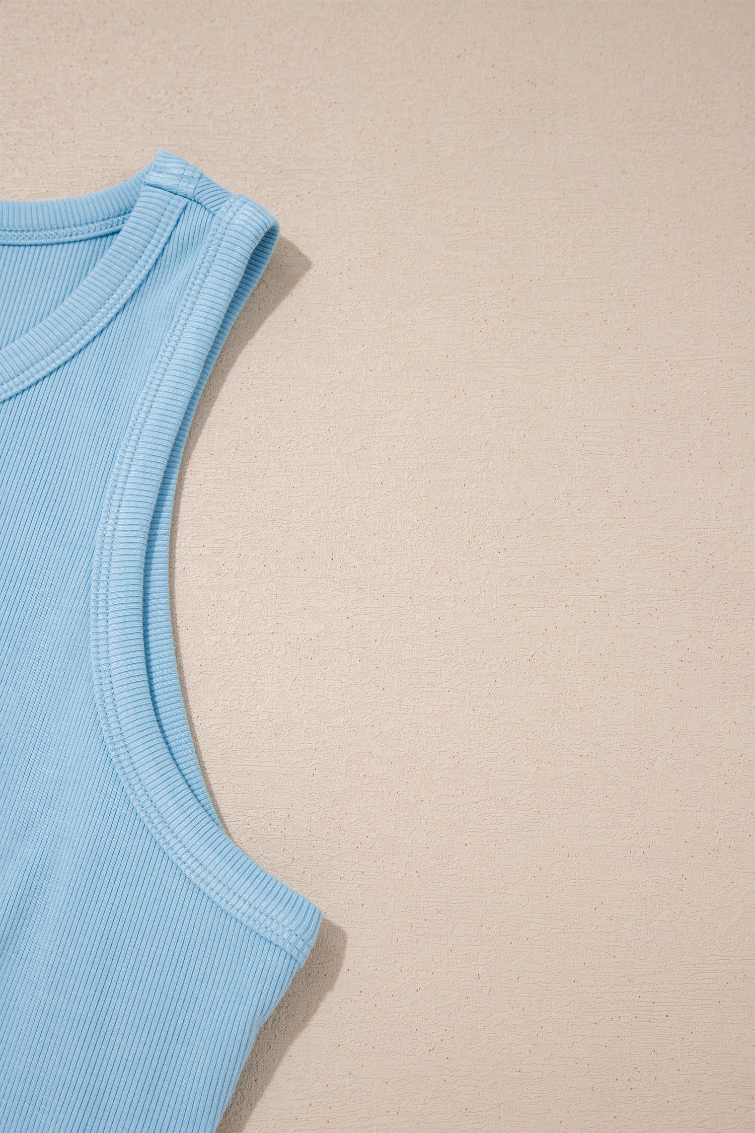 Mist Blue Ribbed Slim Tank Pocketed Wide Leg Shorts Set-Two Piece Sets/Short Sets-[Adult]-[Female]-2022 Online Blue Zone Planet