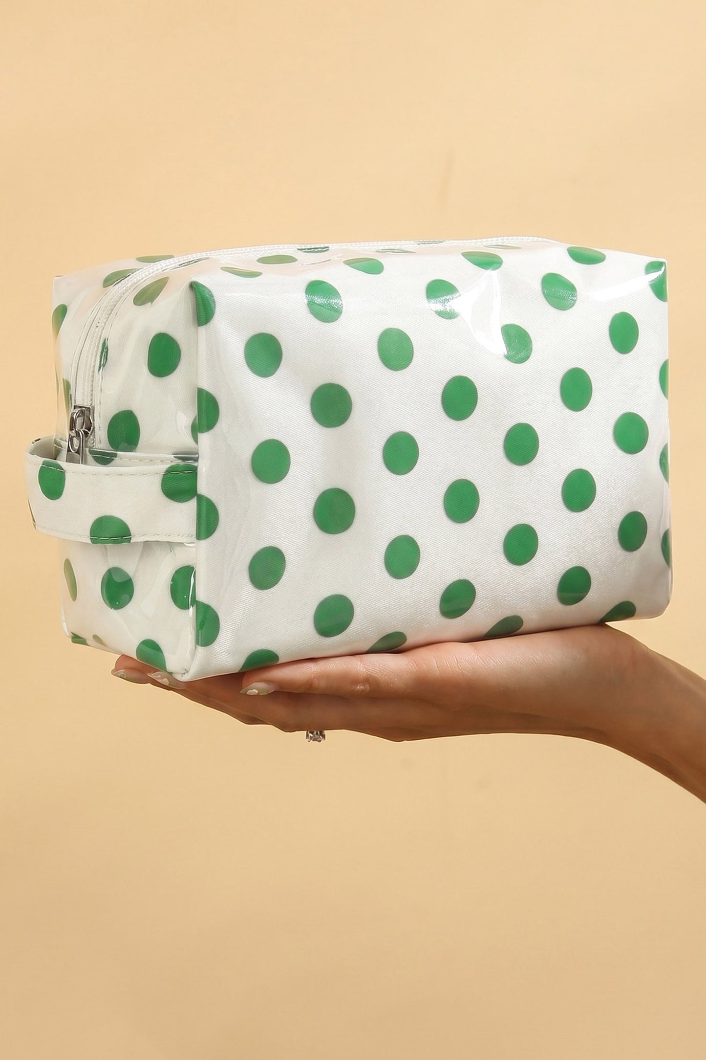 Orange Durable PVC Polka Dot Makeup Bag