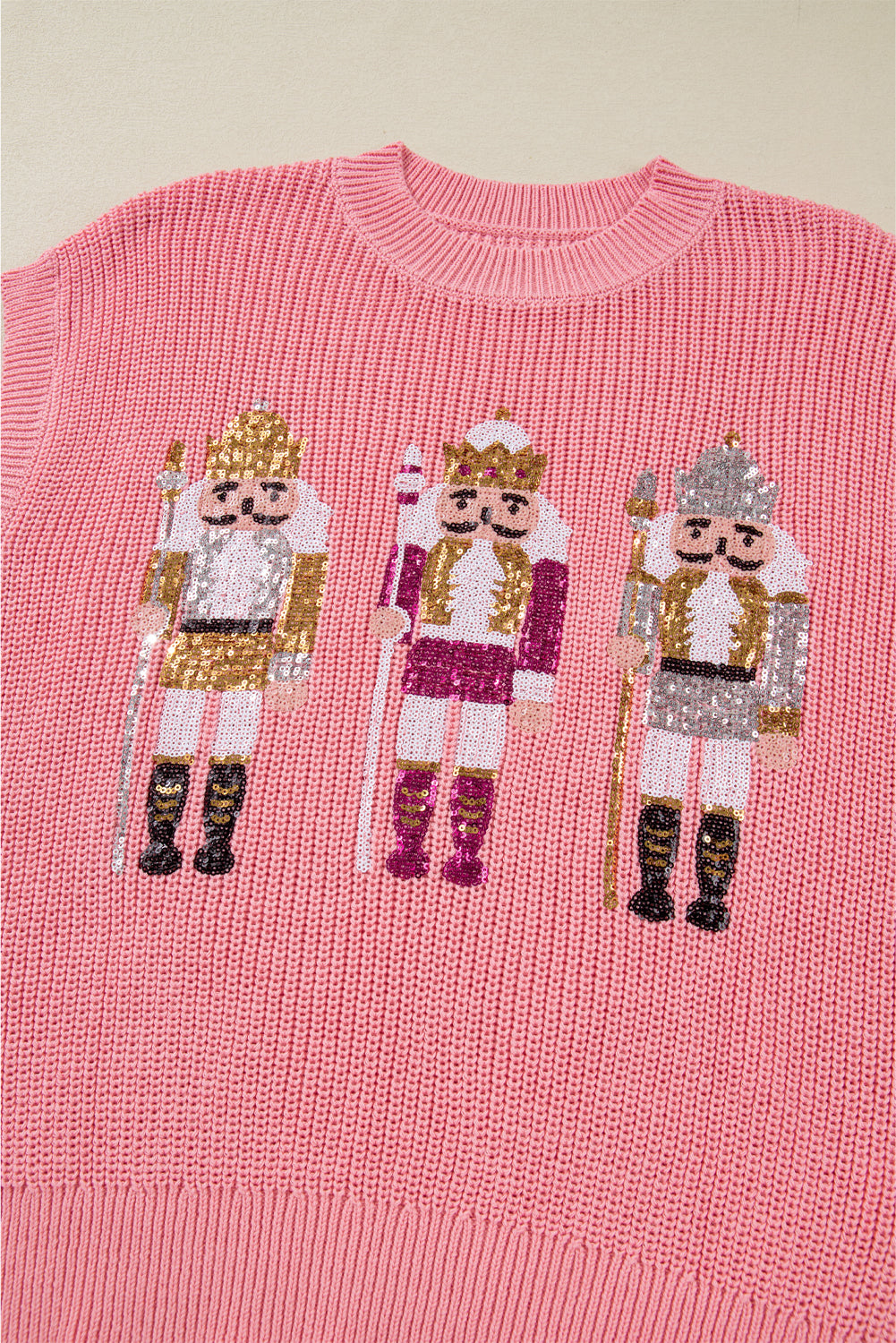 Gossamer Pink Nutcracker Cutie Sequin Graphic Short Sleeve Sweater-Sweaters & Cardigans/Short Sleeve Sweaters-[Adult]-[Female]-2022 Online Blue Zone Planet
