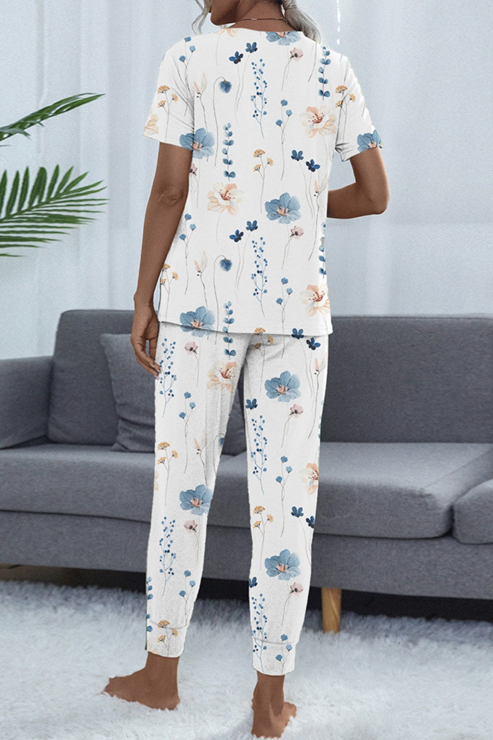 Shiny Printed Round Neck Top and Pants Set-TOPS / DRESSES-[Adult]-[Female]-2022 Online Blue Zone Planet