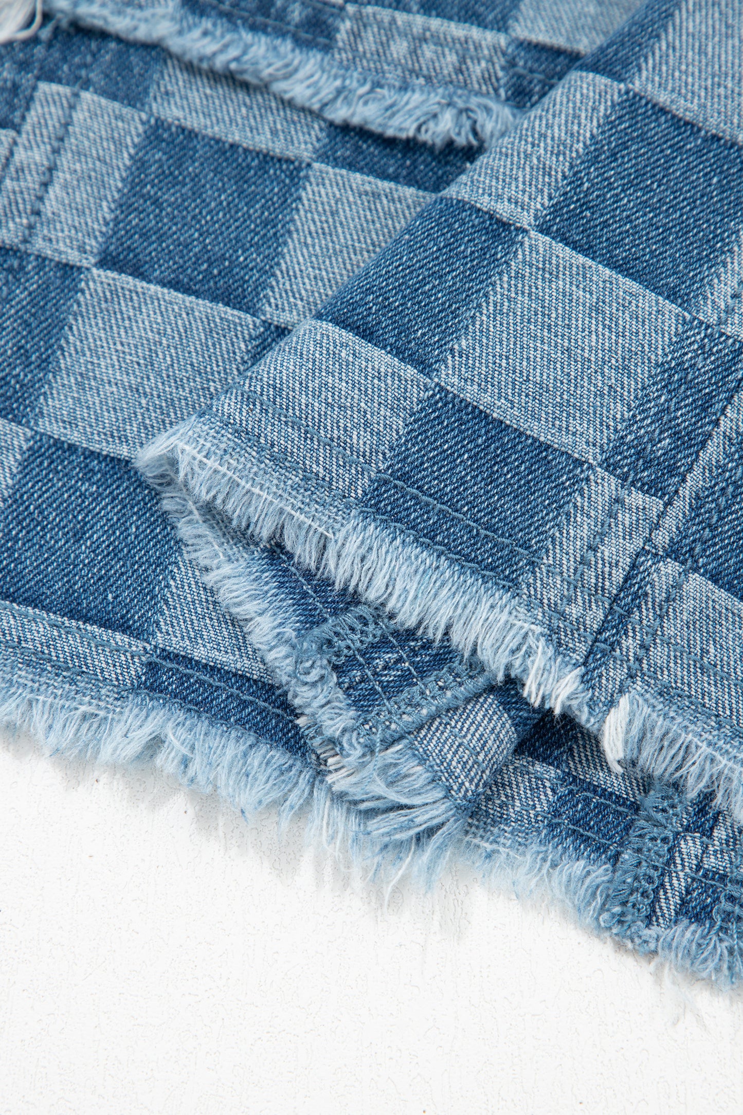 Sky Blue Frayed Hem Checkered Denim Mini Dress-TOPS / DRESSES-[Adult]-[Female]-2022 Online Blue Zone Planet