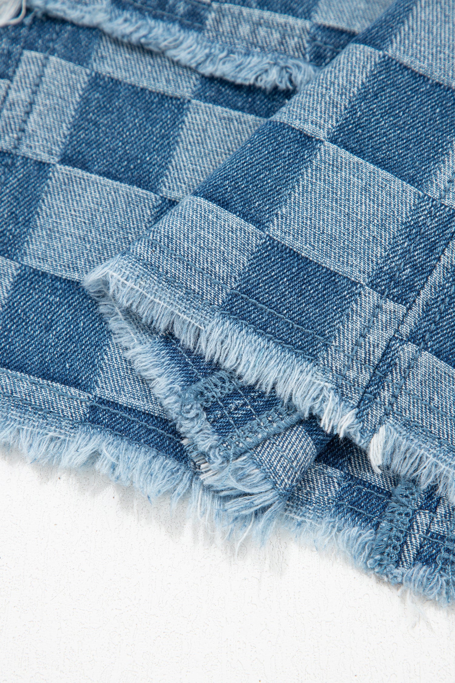 Sky Blue Frayed Hem Checkered Denim Mini Dress-TOPS / DRESSES-[Adult]-[Female]-2022 Online Blue Zone Planet