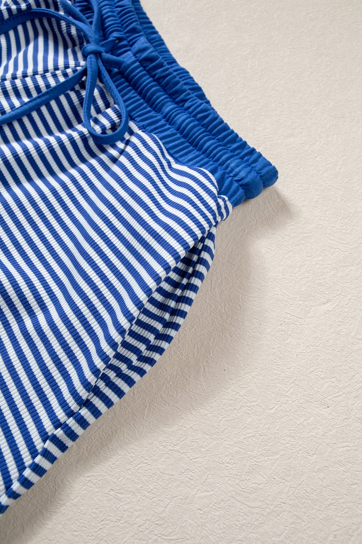 Blue Stripe Oversized Long Sleeve Top Drawstring Loose Shorts 2pcs Set-Two Piece Sets/Short Sets-[Adult]-[Female]-2022 Online Blue Zone Planet