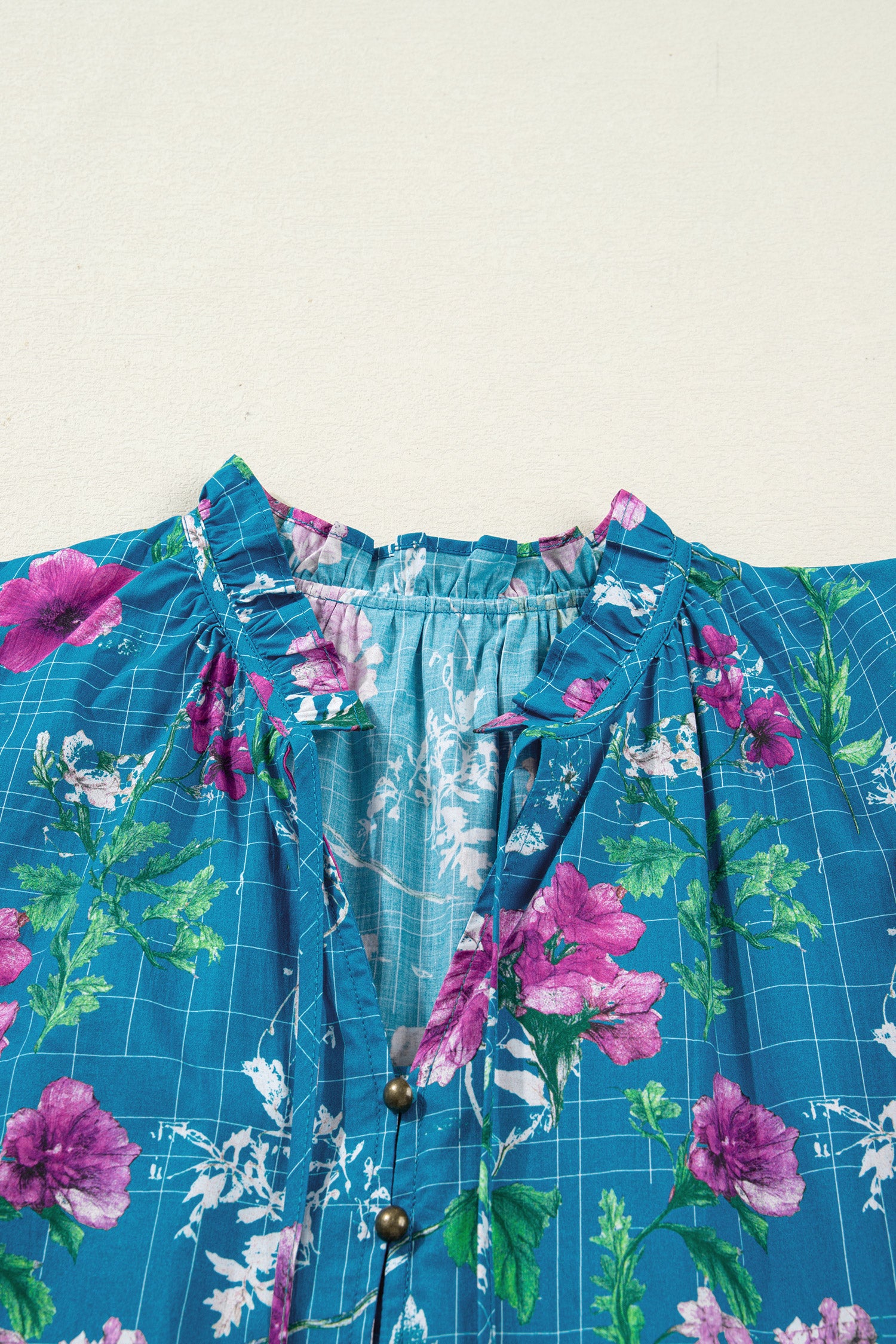 Blue Floral Flutter Sleeve Button Tie Split Neck Belted Long Dress-TOPS / DRESSES-[Adult]-[Female]-2022 Online Blue Zone Planet