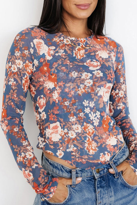 Orchid Petal Allover Floral Print Mesh Long Sleeve Top-Long Sleeve Tops-[Adult]-[Female]-Orchid Petal-S-2022 Online Blue Zone Planet