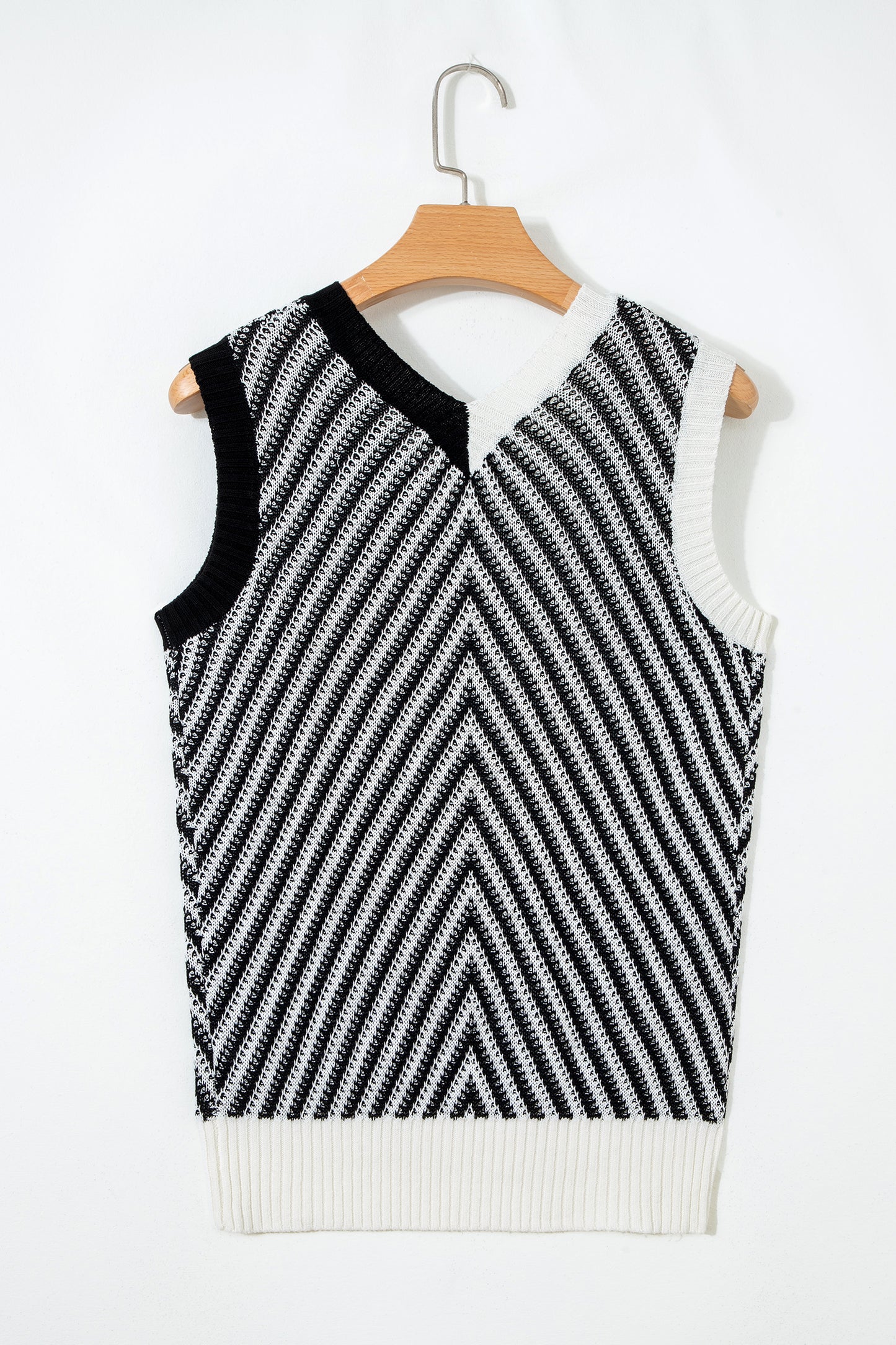 Black Contrast Chevron Knit V Neck Sweater Vest-TOPS / DRESSES-[Adult]-[Female]-2022 Online Blue Zone Planet