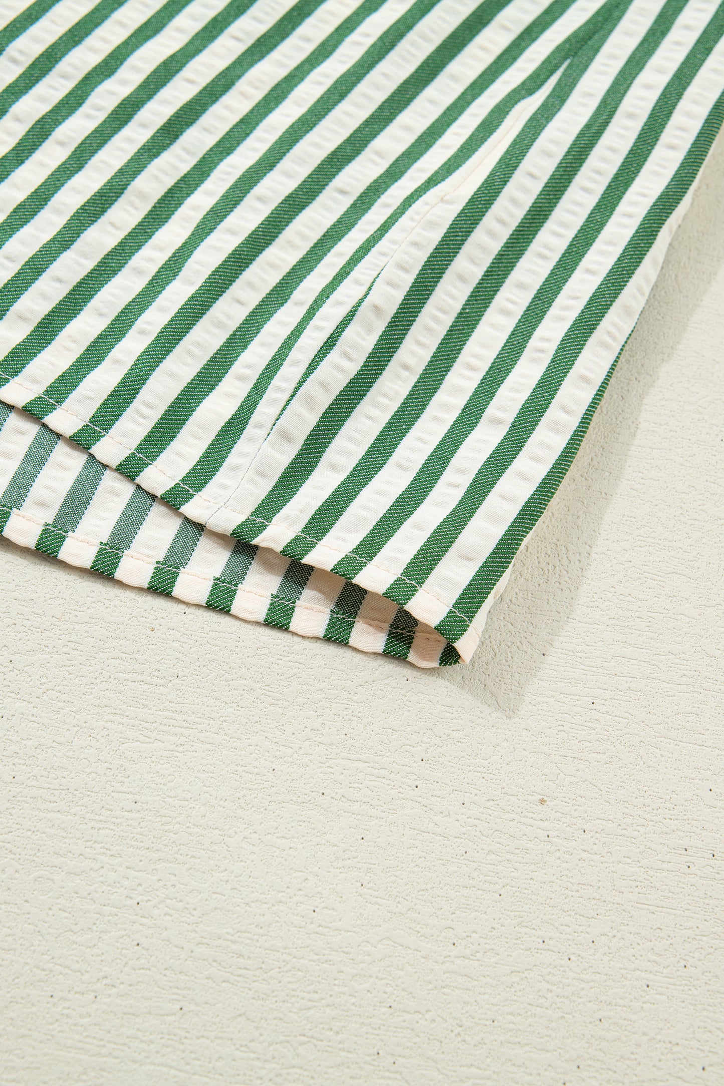 Green Stripe Collared Split Neck Short Bubble Sleeve Blouse-Tops/Blouses & Shirts-[Adult]-[Female]-2022 Online Blue Zone Planet