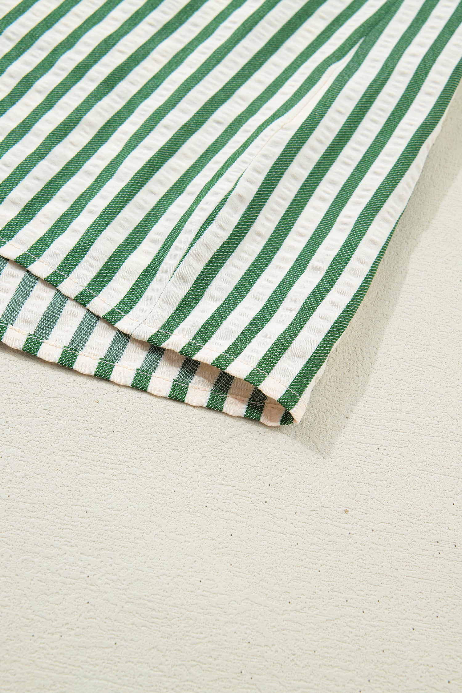 Green Stripe Collared Split Neck Short Bubble Sleeve Blouse-Tops/Blouses & Shirts-[Adult]-[Female]-2022 Online Blue Zone Planet