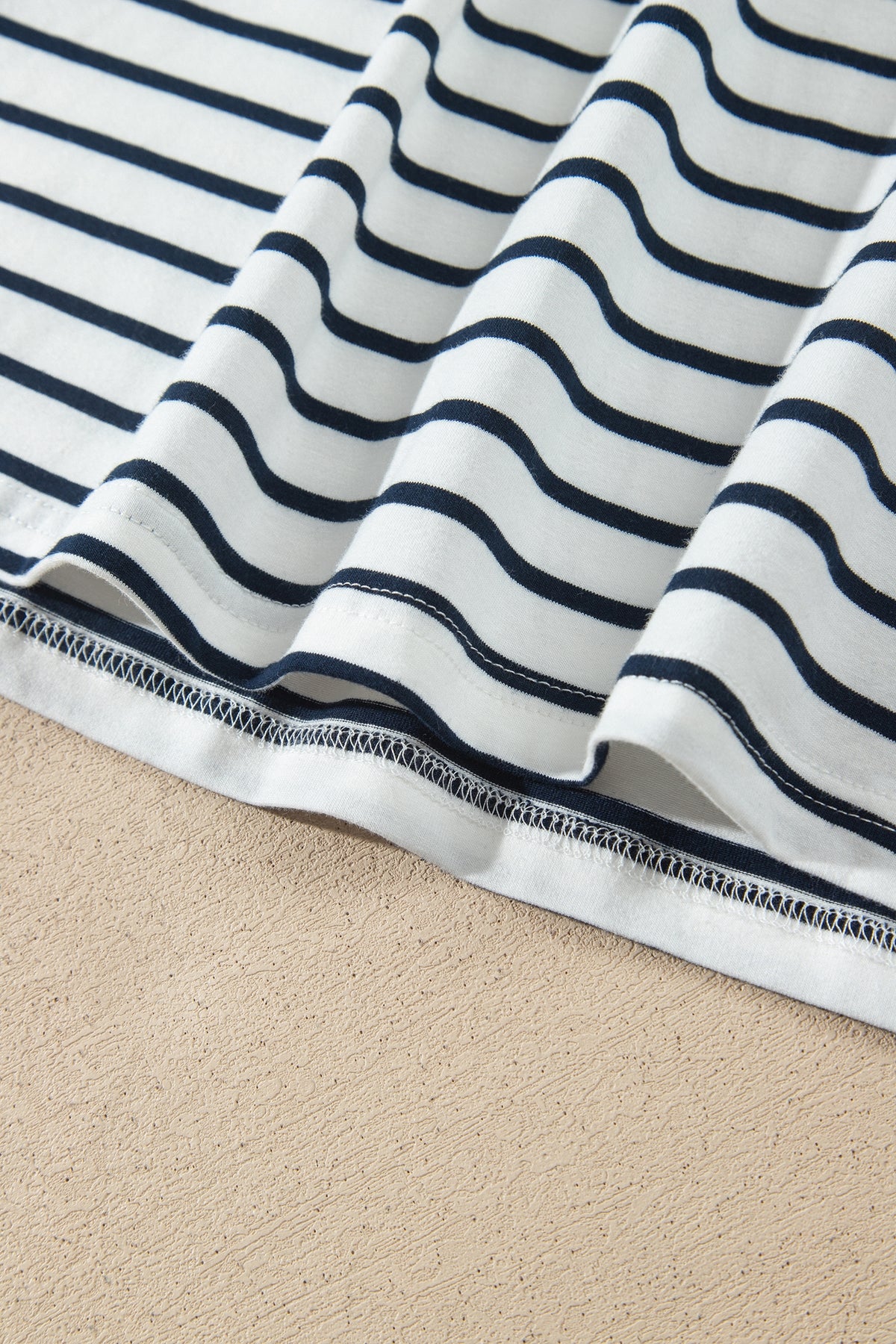 Blue Stripe V Neck Ruffle Contrast Sleeve Top Drawstring Pants 2pcs Set-Two Piece Sets/Pant Sets-[Adult]-[Female]-2022 Online Blue Zone Planet