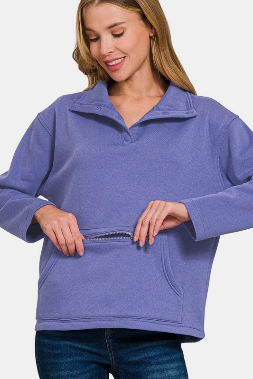 Zenana Turtleneck Half Snap Fleece Sweatshirt-TOPS / DRESSES-[Adult]-[Female]-2022 Online Blue Zone Planet