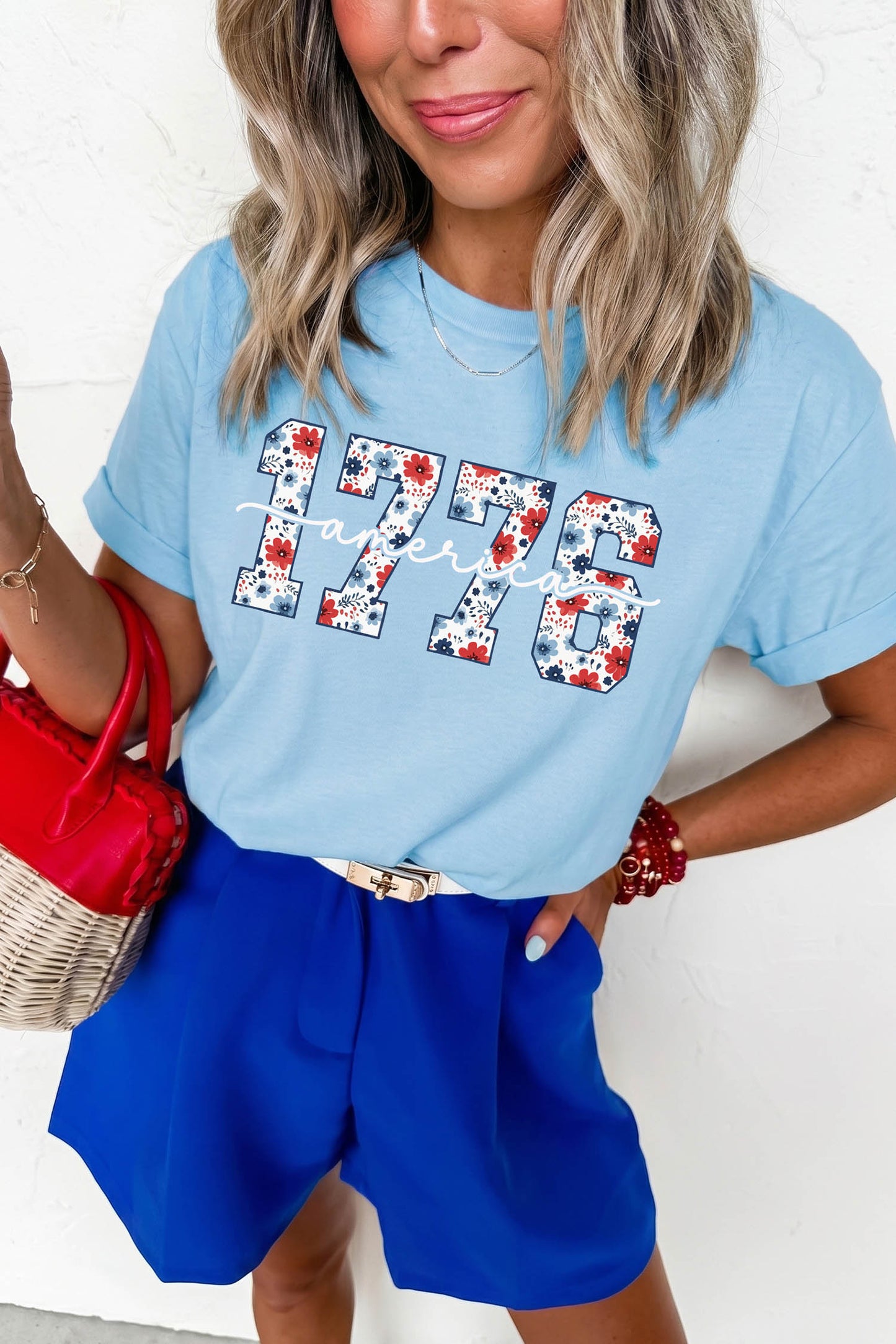 Light Blue America 1776 Floral Print Relaxed T Shirt