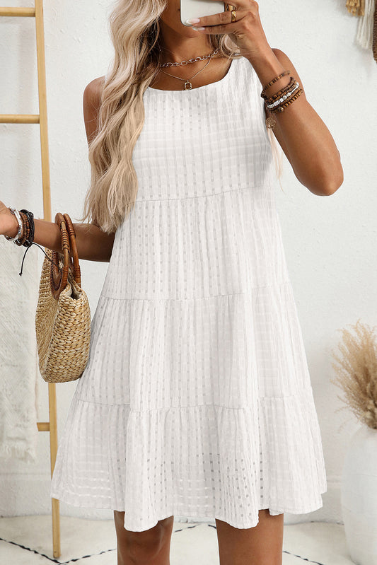 White Gingham High Waist Sleeveless Mini Dress-Short Dresses-[Adult]-[Female]-White-2XL-2022 Online Blue Zone Planet
