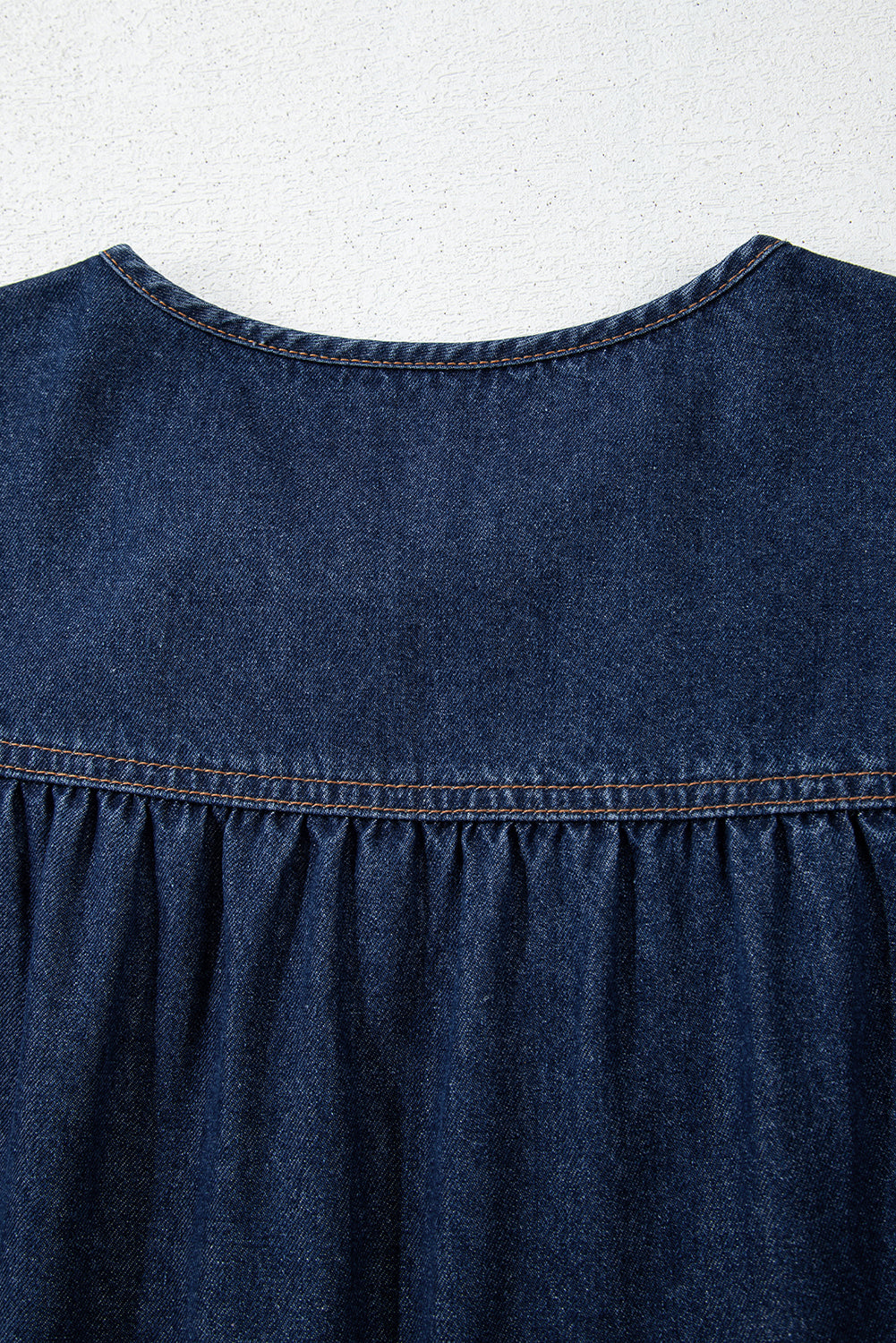 Sail Blue Puff Sleeve Lace-up Neckline Splicing Denim Blouse-Blouses-[Adult]-[Female]-2022 Online Blue Zone Planet