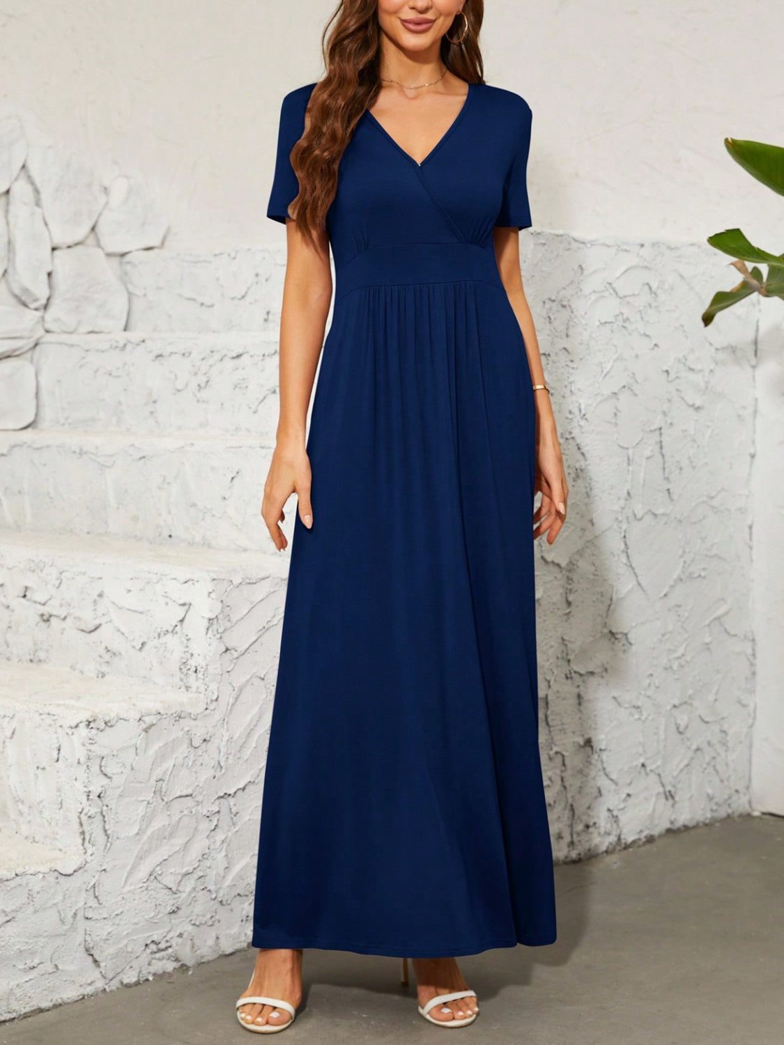 Surplice Short Sleeve Maxi Dress-TOPS / DRESSES-[Adult]-[Female]-2022 Online Blue Zone Planet