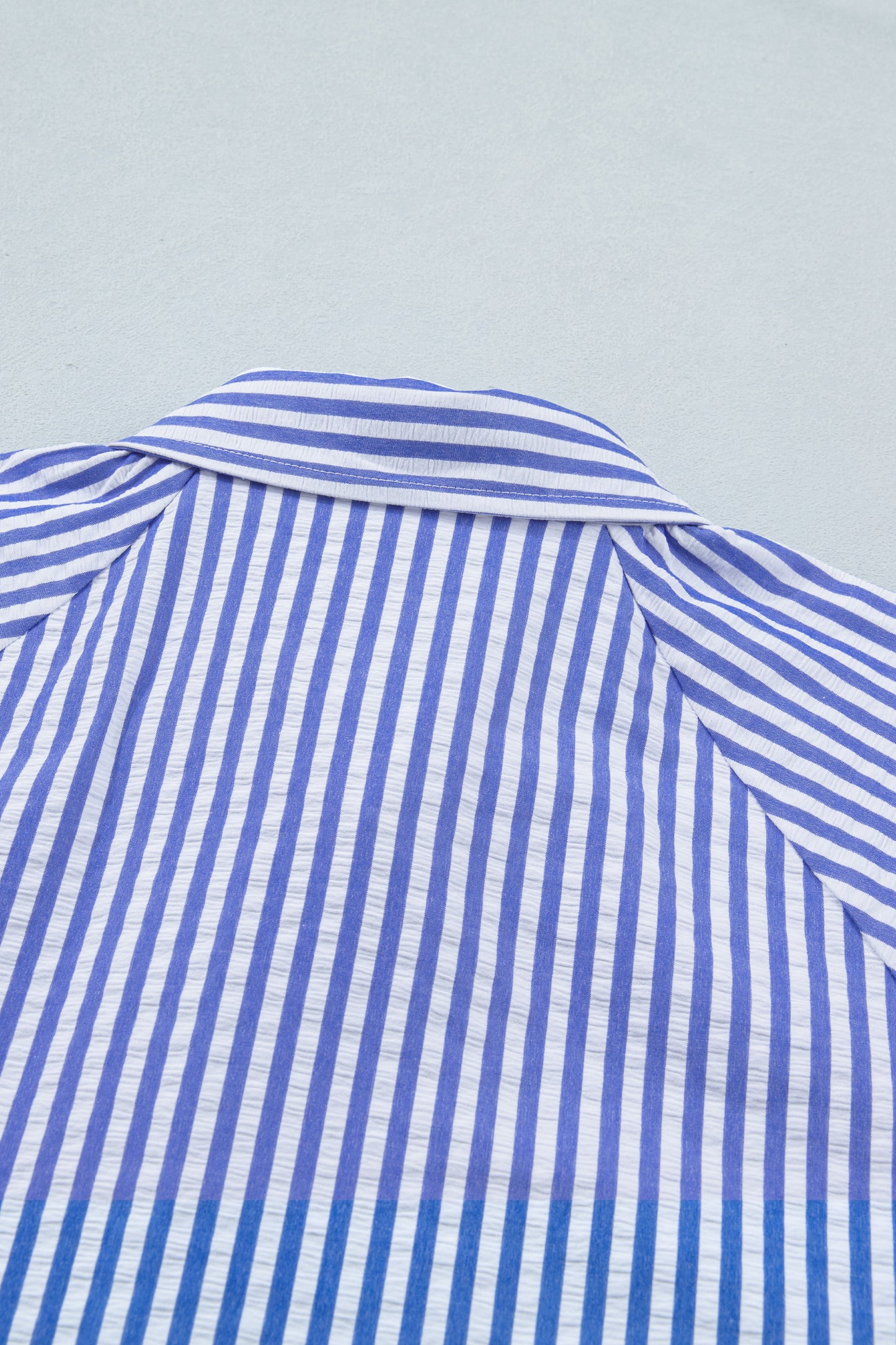Sky Blue Stripe Lily Floral Embroidered Puff Sleeve Button Down Shirt-Tops/Blouses & Shirts-[Adult]-[Female]-2022 Online Blue Zone Planet