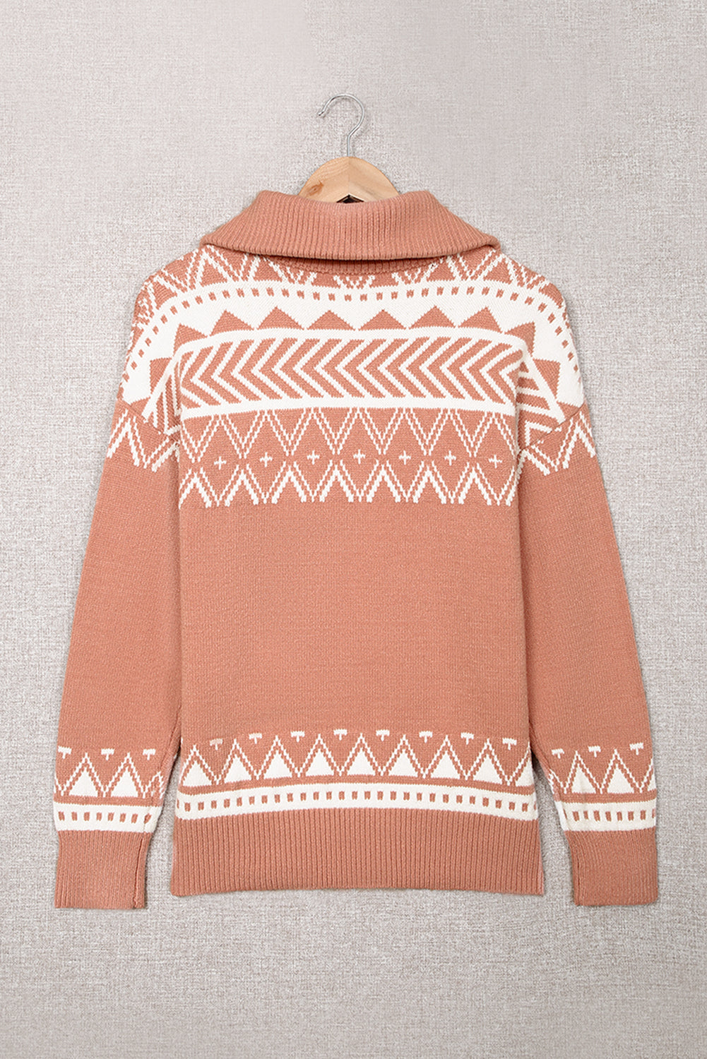 White Geometry Knit Quarter Zip Sweater-Tops/Sweaters & Cardigans-[Adult]-[Female]-2022 Online Blue Zone Planet