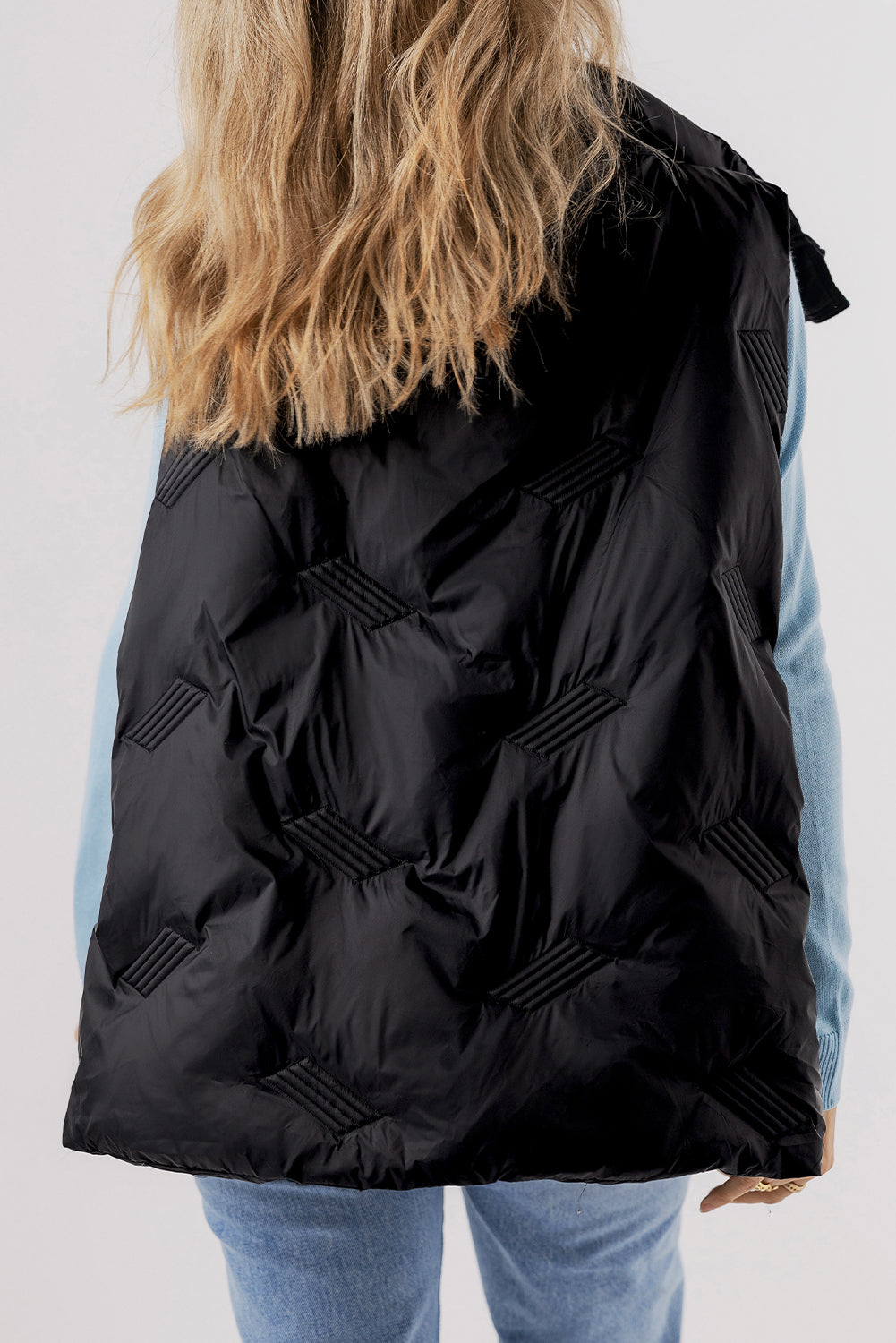 Black Quilted High Neck Zip Up Jacket Vest-Outerwear/Vests-[Adult]-[Female]-2022 Online Blue Zone Planet