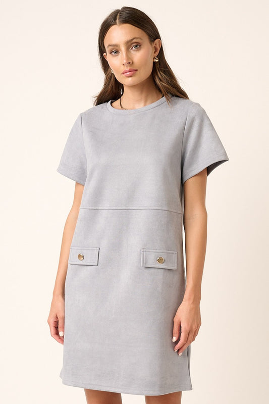 Mittoshop Suede Short Sleeve Mini Dress-TOPS / DRESSES-[Adult]-[Female]-Dusty Blue-S-2022 Online Blue Zone Planet