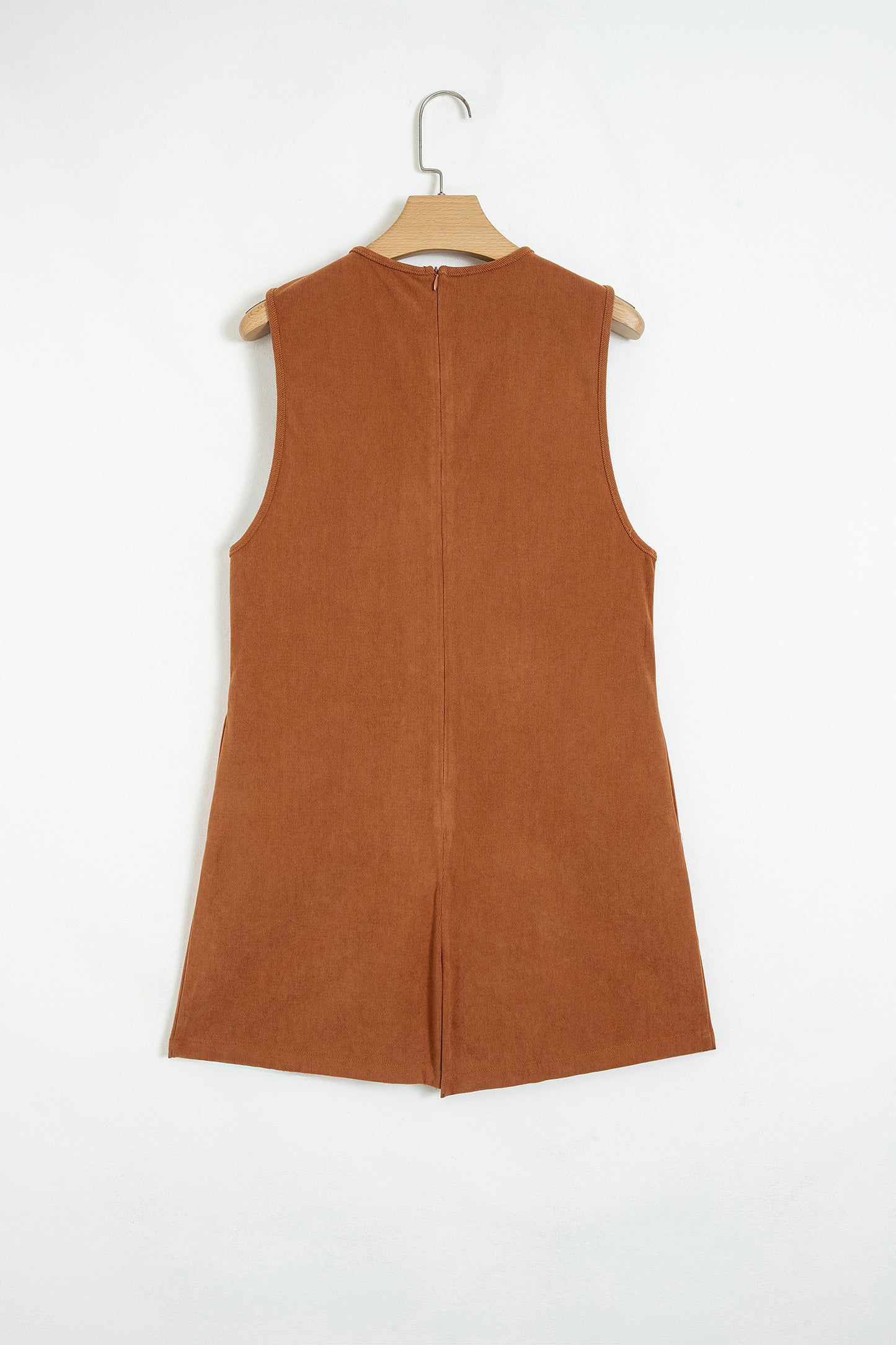 Cinnamon Solid Color Tie V Neck Sleeveless Corduroy Romper-Bottoms/Jumpsuits & Rompers-[Adult]-[Female]-2022 Online Blue Zone Planet