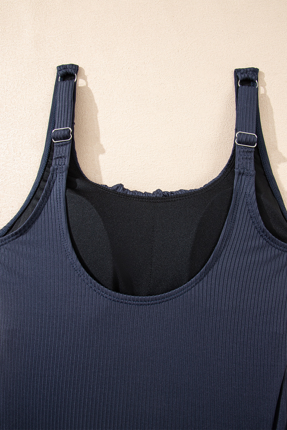 Navy Blue Ruched U Neck Ribbed Tankini-Swimwear/Tankinis-[Adult]-[Female]-2022 Online Blue Zone Planet