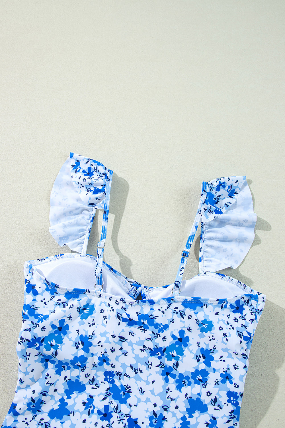 Blue Floral Ruffled Strap Lace-Up Hollow Out One Piece Swimsuit-Swimwear/One Piece Swimsuit-[Adult]-[Female]-2022 Online Blue Zone Planet