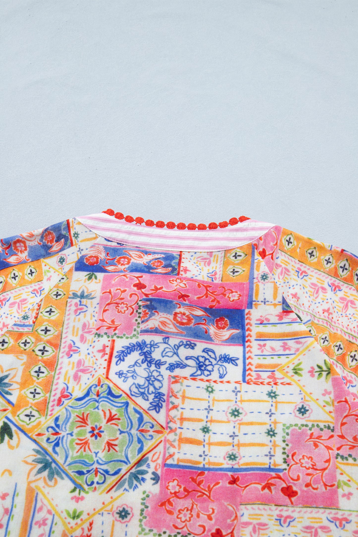 Red Mixed Print V Neck Short Sleeve Blouse-Tops/Blouses & Shirts-[Adult]-[Female]-2022 Online Blue Zone Planet