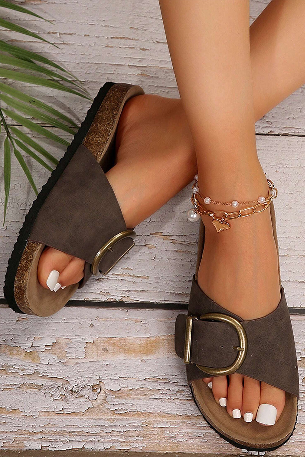 Coffee Buckle Decor Faux Suede Thick Sole Slippers-Shoes & Bags/Slippers-[Adult]-[Female]-2022 Online Blue Zone Planet