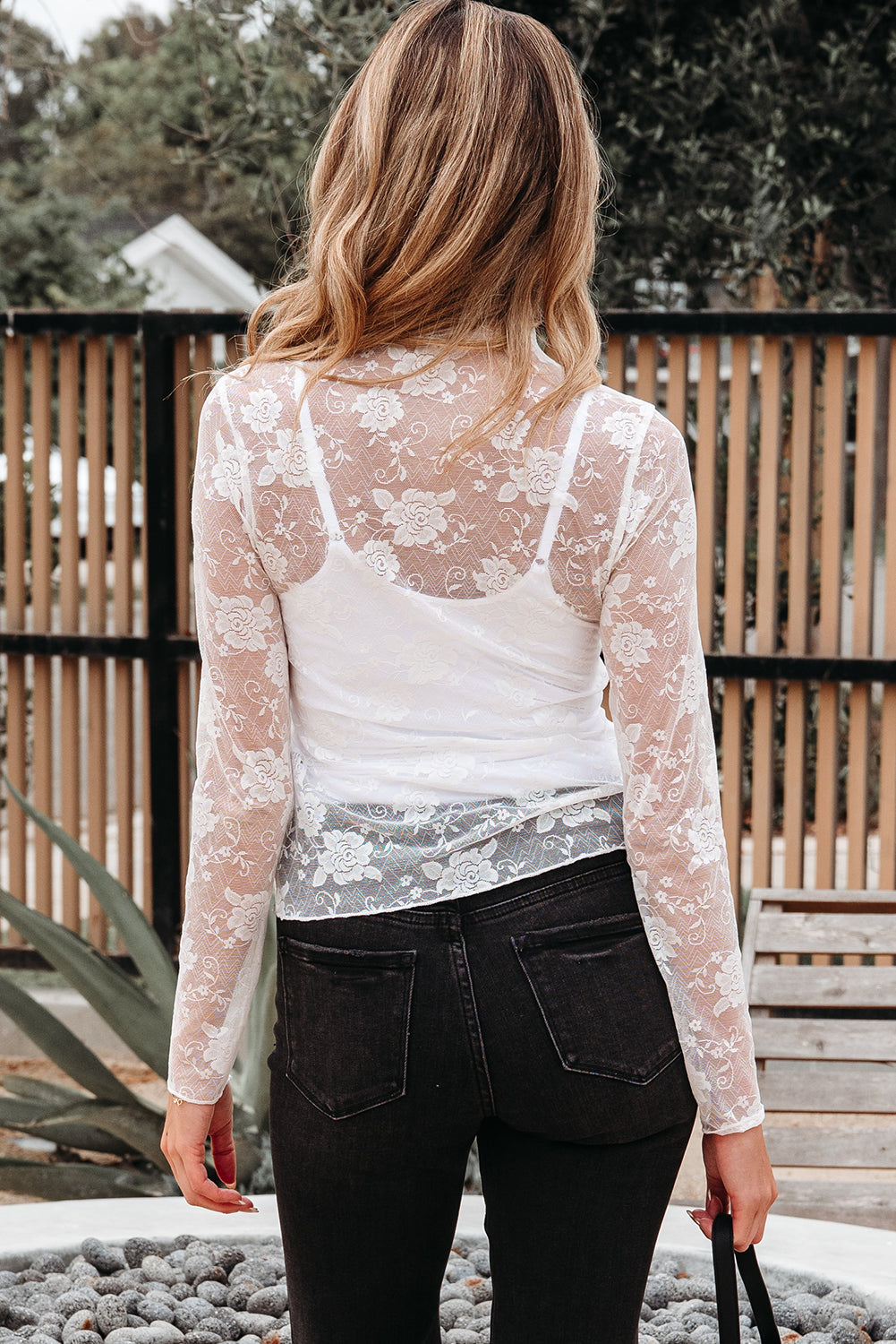 White Sheer Floral Lace Mesh Mock Neck Long Sleeve Top-Tops/Long Sleeve Tops-[Adult]-[Female]-2022 Online Blue Zone Planet