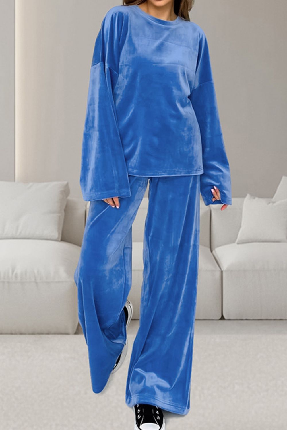 Buttery-Soft Round Neck Long Sleeve Top and Drawstring Pants Set-TOPS / DRESSES-[Adult]-[Female]-2022 Online Blue Zone Planet