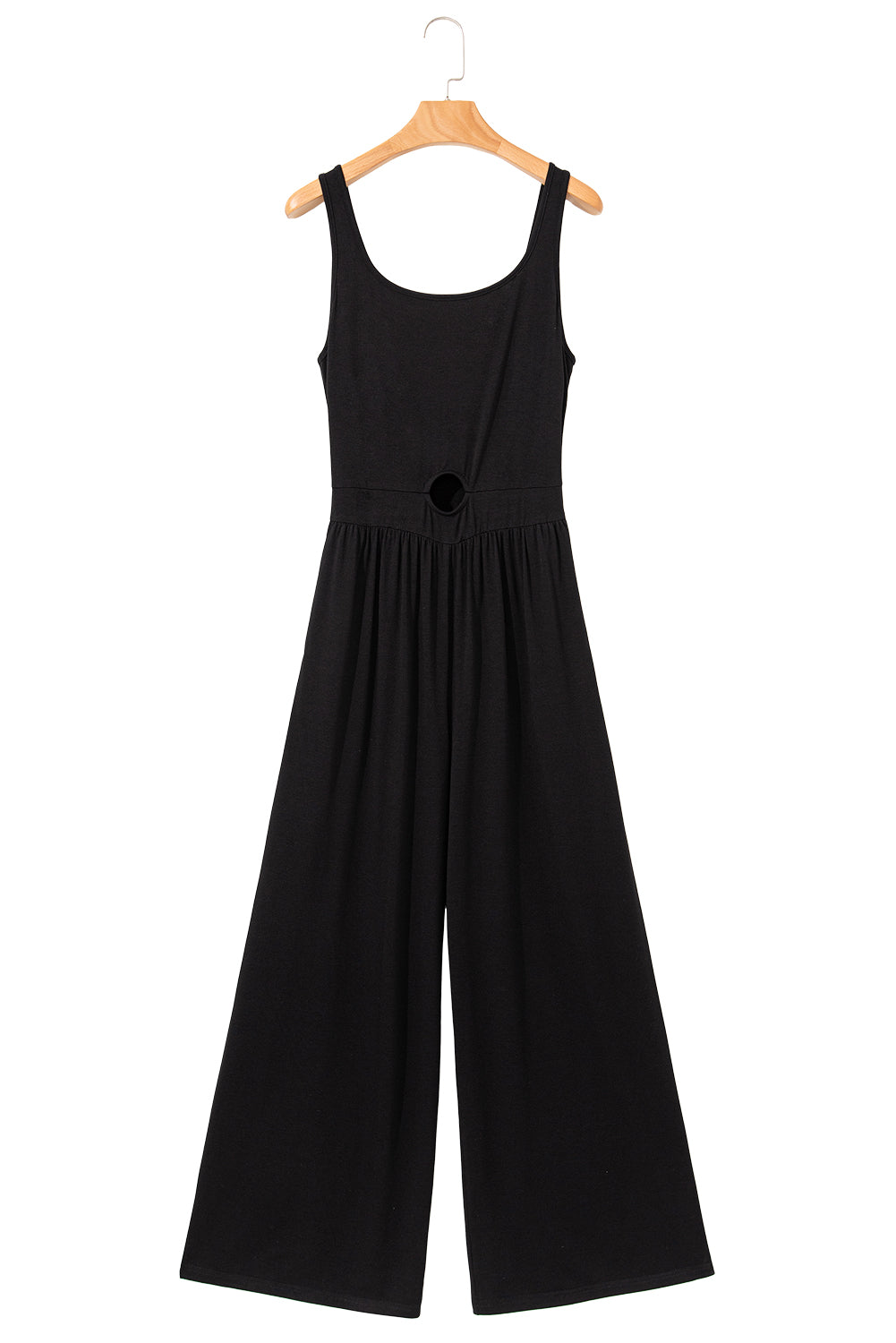 Black Solid Color Cutout Wide Leg Jumpsuit-Jumpsuits-[Adult]-[Female]-2022 Online Blue Zone Planet