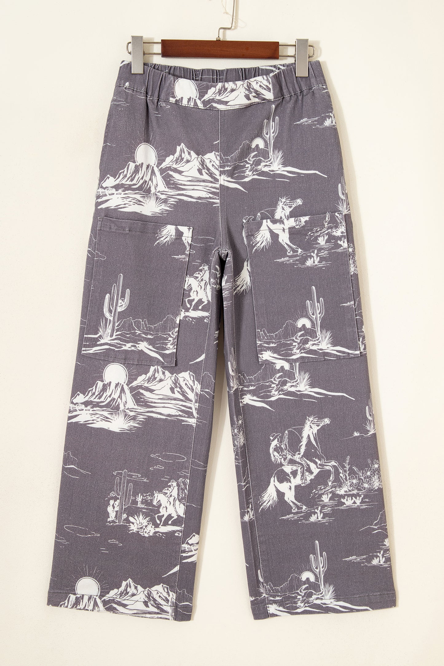 Gray Wild West Riding Vintage Printed Shift Jeans-Bottoms/Jeans-[Adult]-[Female]-2022 Online Blue Zone Planet