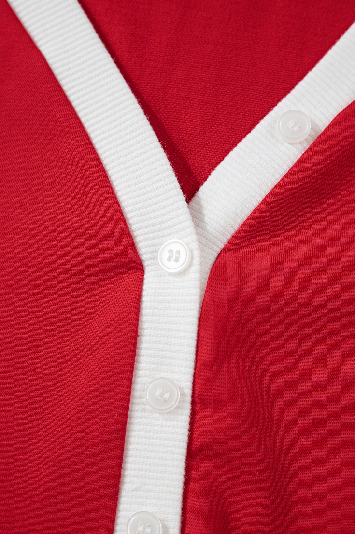 Fiery Red Contrast Trim Button V Neck Ribbon Bow Knot Waist 2pcs Lounge Pant Set-Loungewear & Sleepwear/Loungewear-[Adult]-[Female]-2022 Online Blue Zone Planet