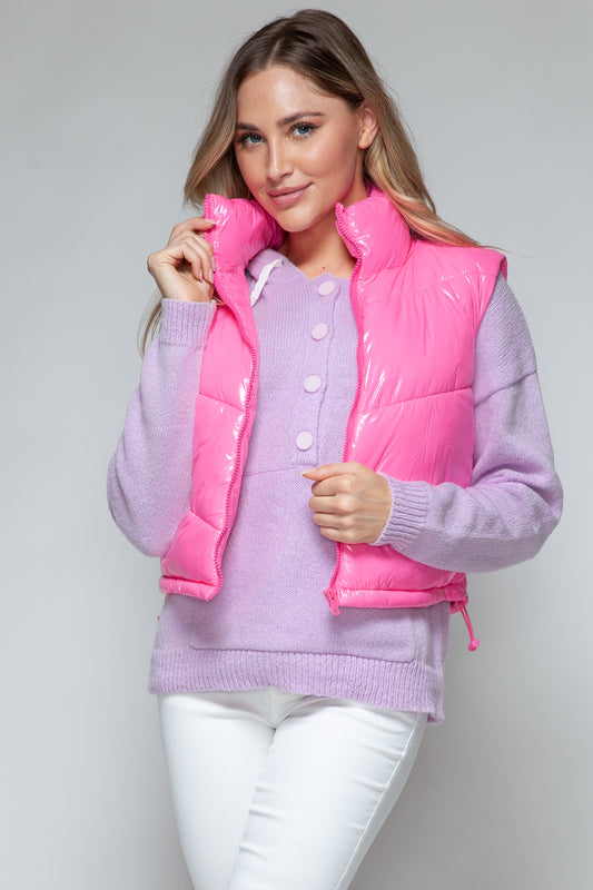 Snobbish Zip Up Turtleneck Shiny Quilted Vest-TOPS / DRESSES-[Adult]-[Female]-Hot Pink-S-2022 Online Blue Zone Planet