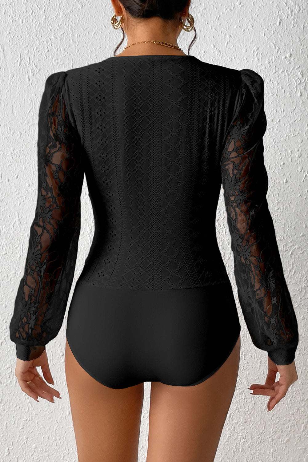 Blue Zone Planet | Eyelet Lace Long Sleeve Bodysuit-TOPS / DRESSES-[Adult]-[Female]-2022 Online Blue Zone Planet