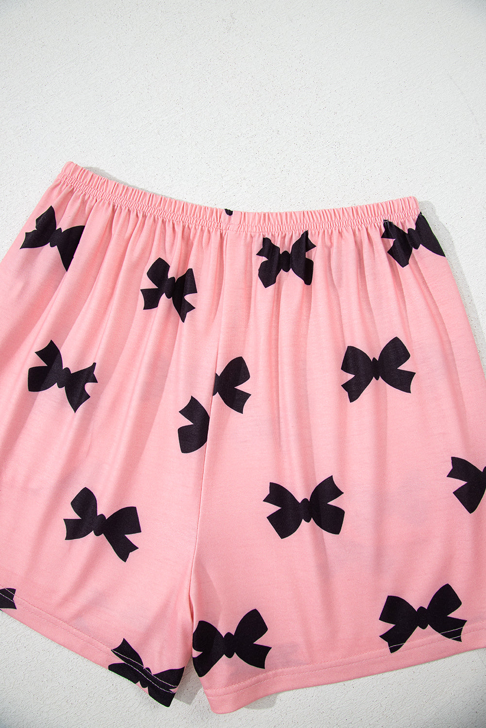 Pink Allover Bow Print Pockets Cropped Pajama Set-Loungewear Set-[Adult]-[Female]-2022 Online Blue Zone Planet