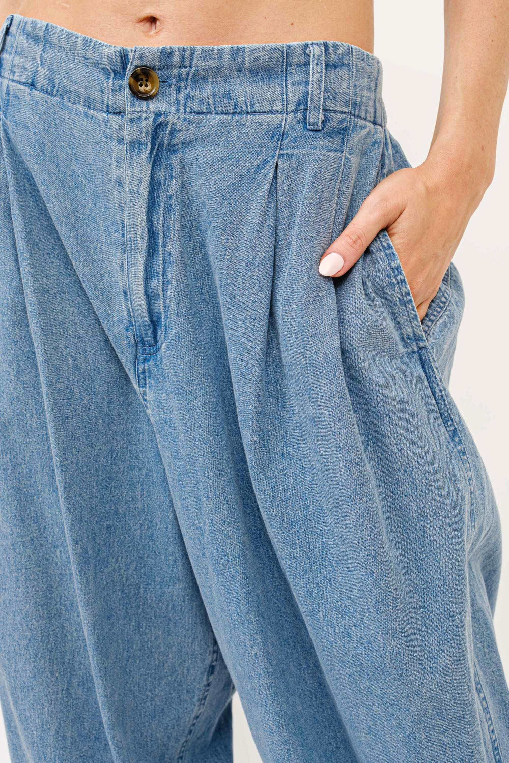 And The Why Elastic Back Pleated Baggy Jeans-[Adult]-[Female]-2022 Online Blue Zone Planet