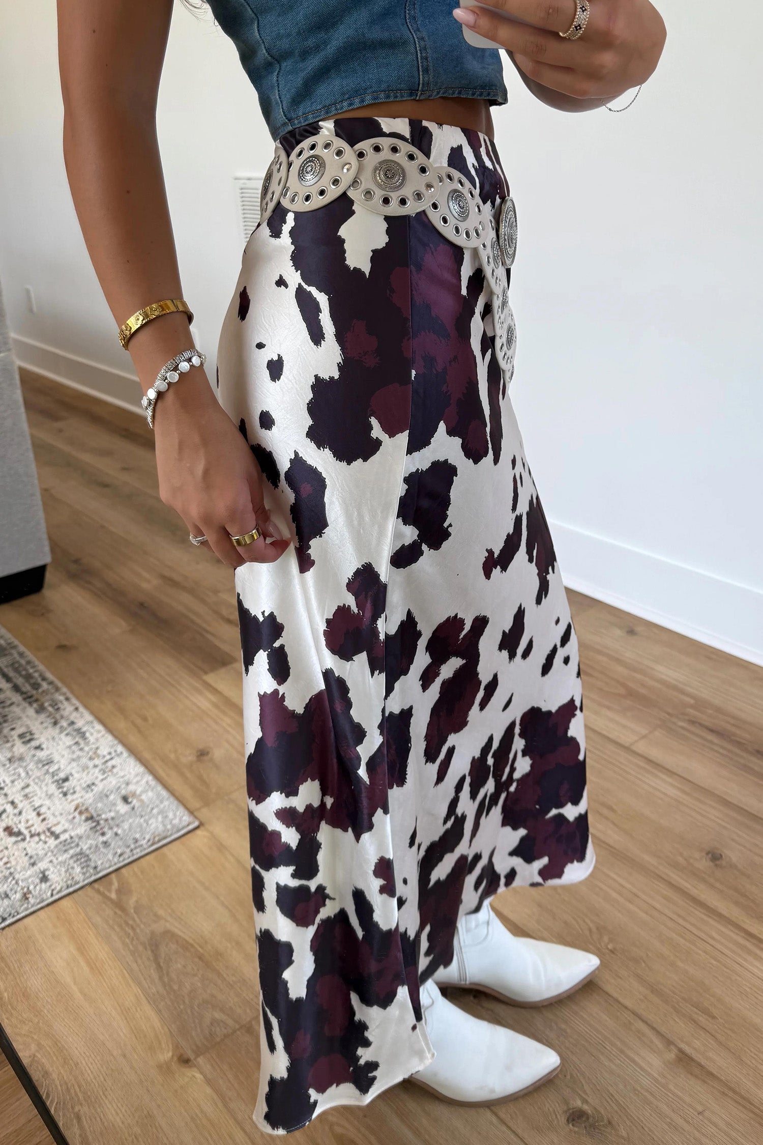 Brown Abstract Print Western Long Metal Zip-Up Waist Daily Wear Skirt-Bottoms/Skirts & Petticoat-[Adult]-[Female]-2022 Online Blue Zone Planet