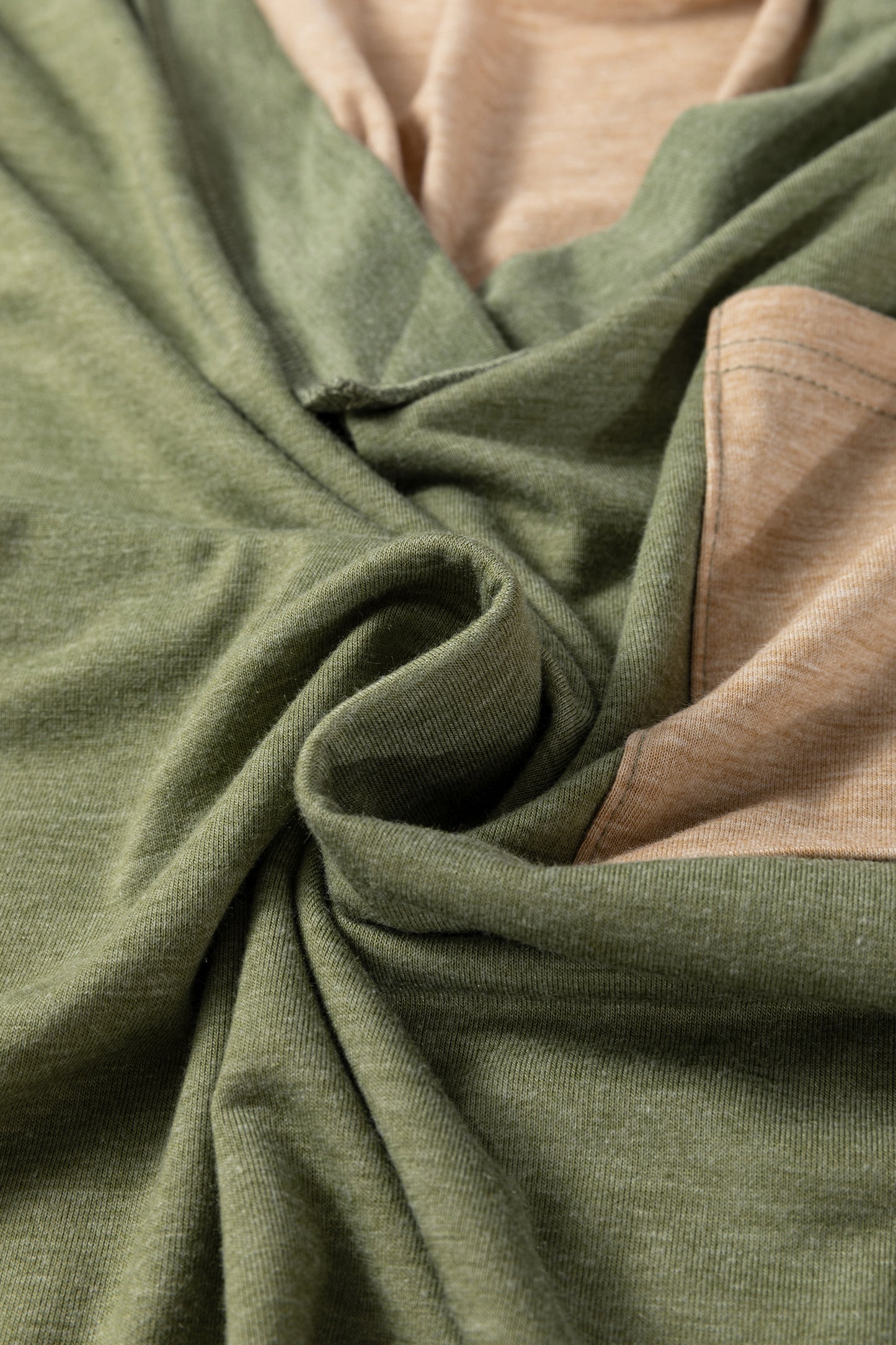 Jungle Green Exposed Stitching Colorblock V Neck Long Sleeve Top-Tops/Long Sleeve Tops-[Adult]-[Female]-2022 Online Blue Zone Planet