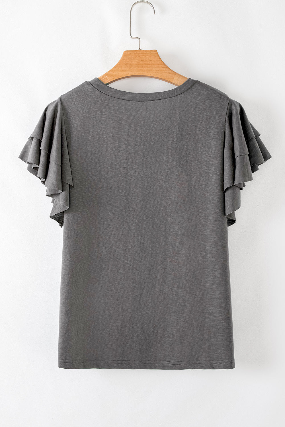 Dark Grey Layered Ruffle Short Sleeve Round Neck Top-Tops/Tops & Tees-[Adult]-[Female]-2022 Online Blue Zone Planet